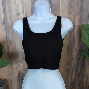 Pro-Fit Seamless Black Ribbed Crop Padded Bra Tank Top XL      D491